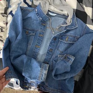 Grey hooded jean jacket